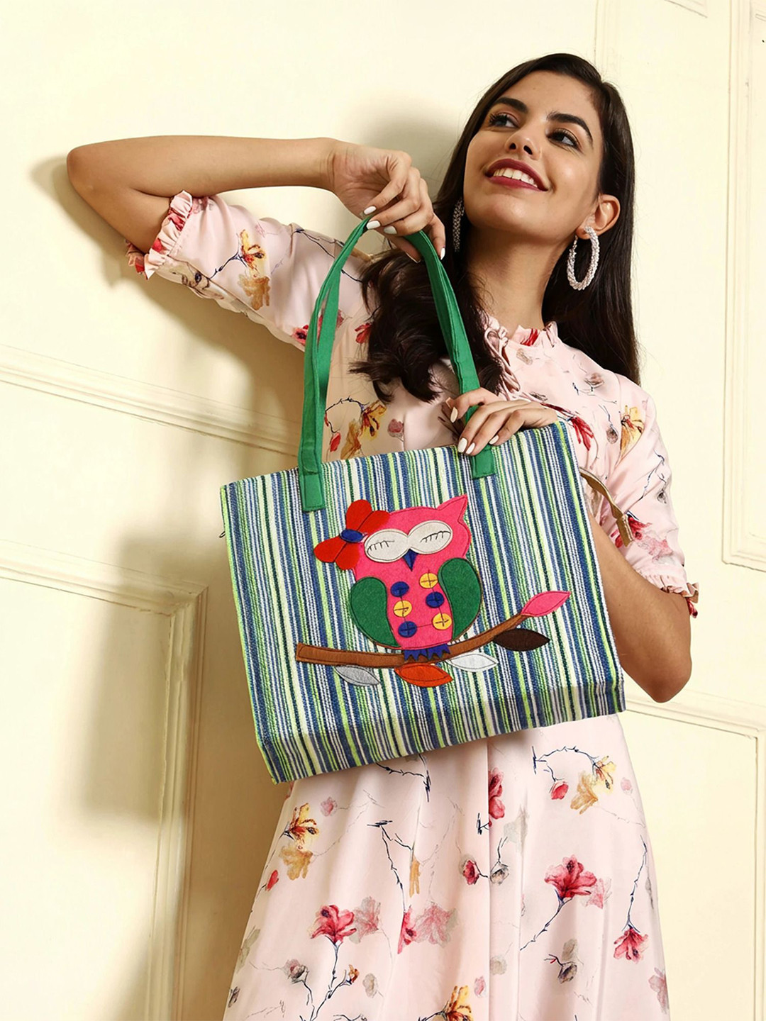ENSAC Striped Tote Bag with Applique