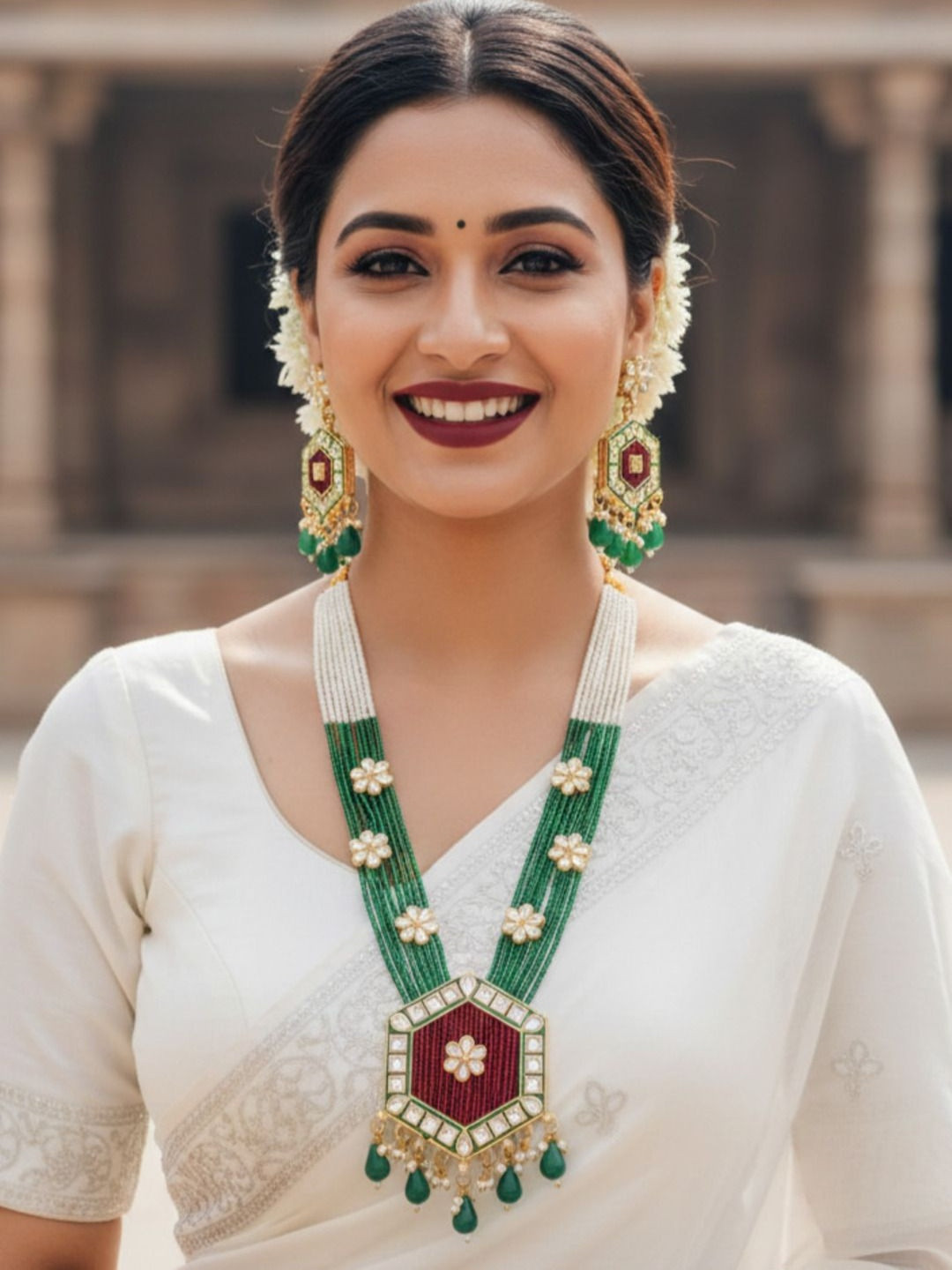 Nui Gold-Plated Enamelled Pearl Necklace and Earrings