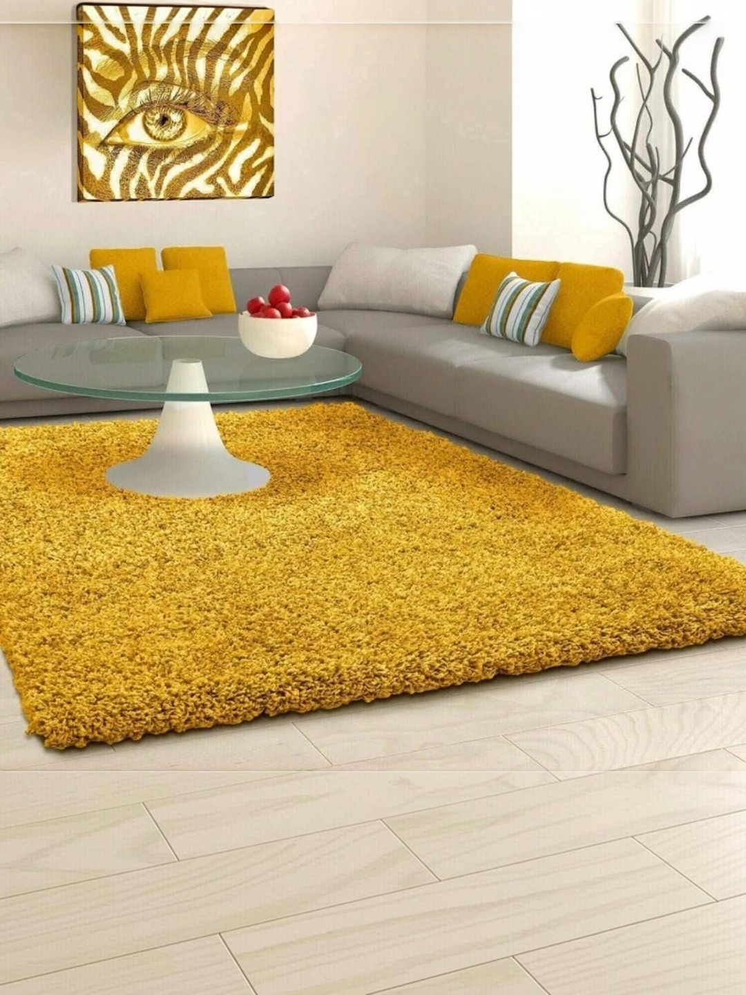 KAYNAT CARPET Yellow Solid Shaggy Polypropylene Carpet