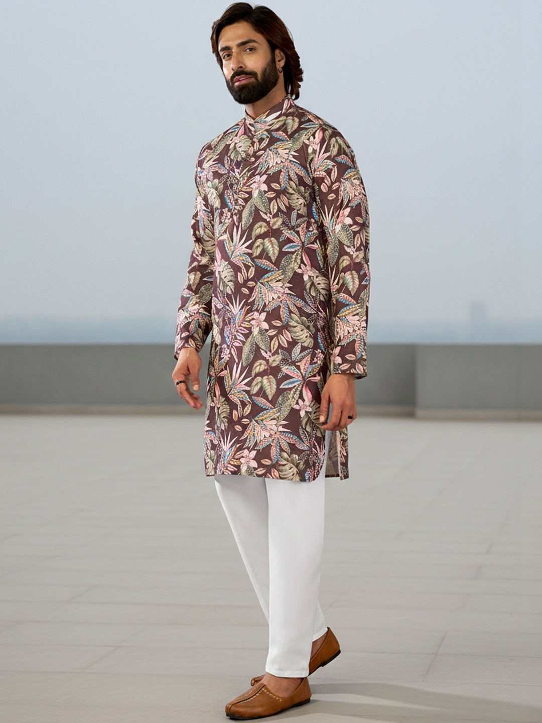 RANGRAAG Printed Mandarin Collar Kurta