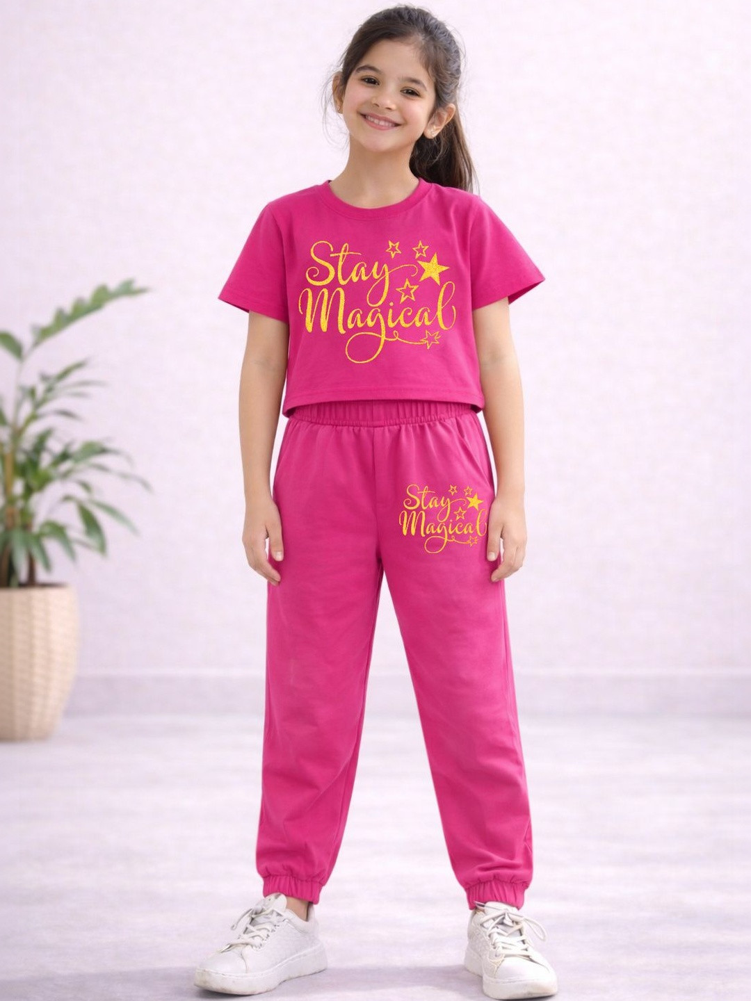 YK X Trampoline Girls Printed Crop Top & Track Pant Set