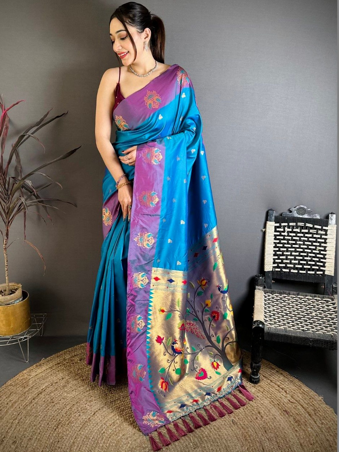 MANYATA Ethnic Motifs Zari Art Silk Paithani Saree