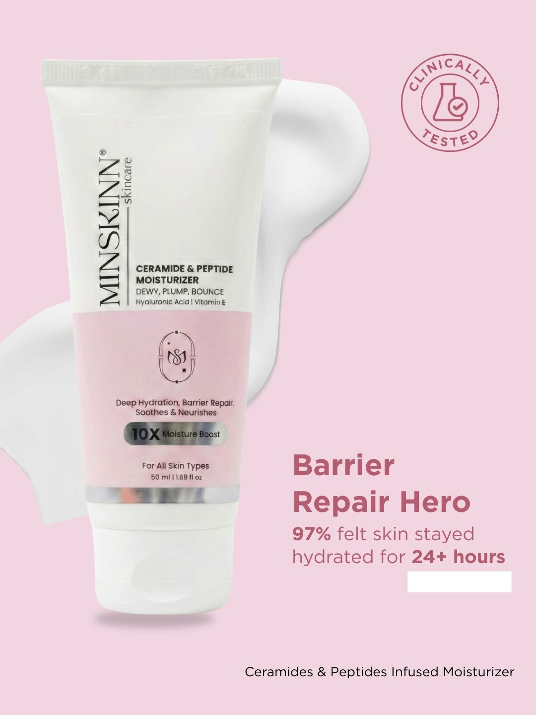 Minskinn Skincare Ceramide Peptides Moisturizer With Hyaluronic Acid For Hydration - 50 ml