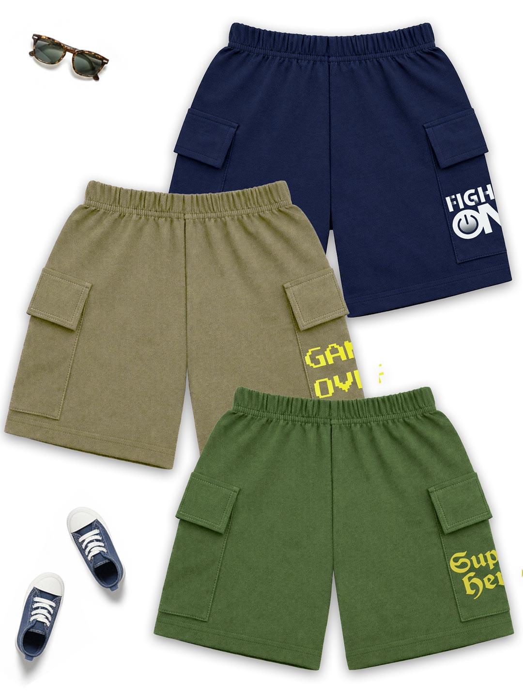 YK Boys Typography Printed Cargo Shorts