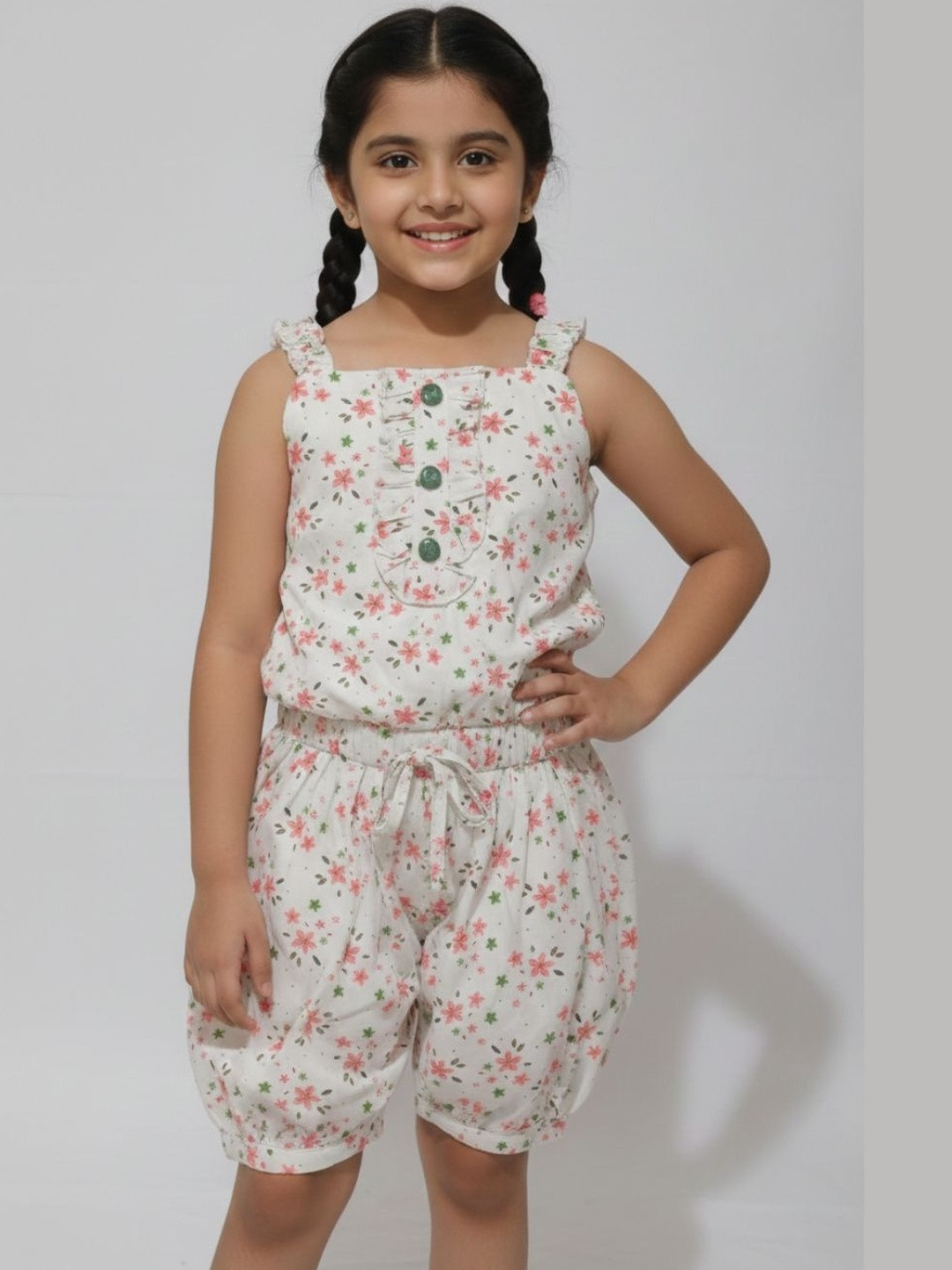 BURBN Kids-Girls Floral Cotton Printed Top with Shorts