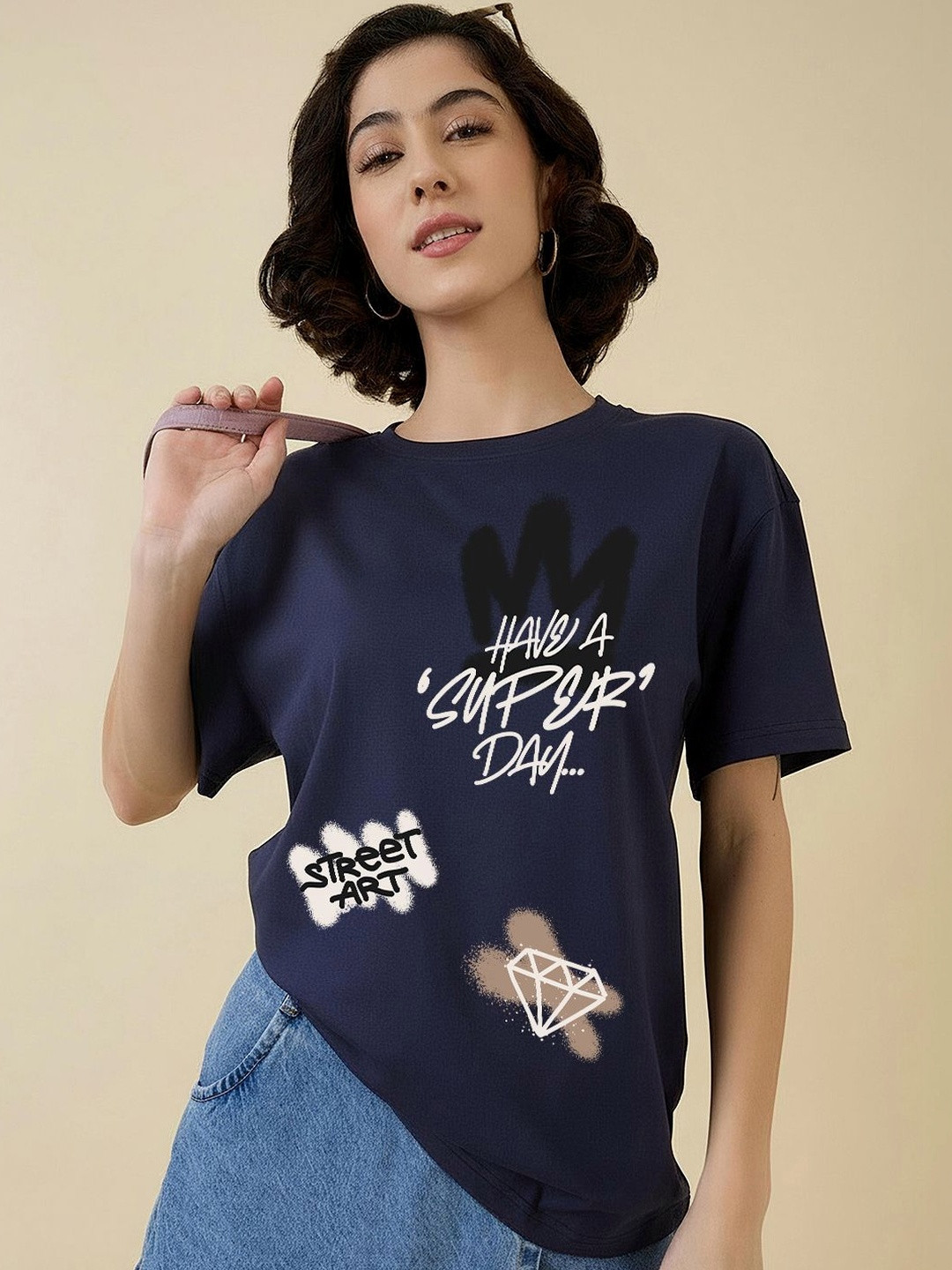 The Roadster Lifestyle Co Printed Cotton Round Neck Oversized T-shirt