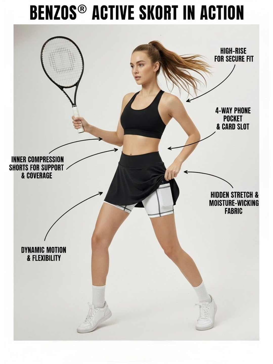 BENZOS Women Self Design Side Slit Above Knee Skorts Skirt