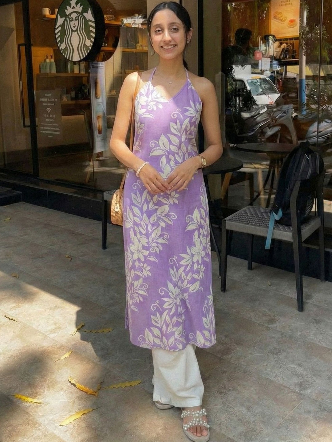 DHAKRE FASHION Floral Print Halter Neck Maxi Dress