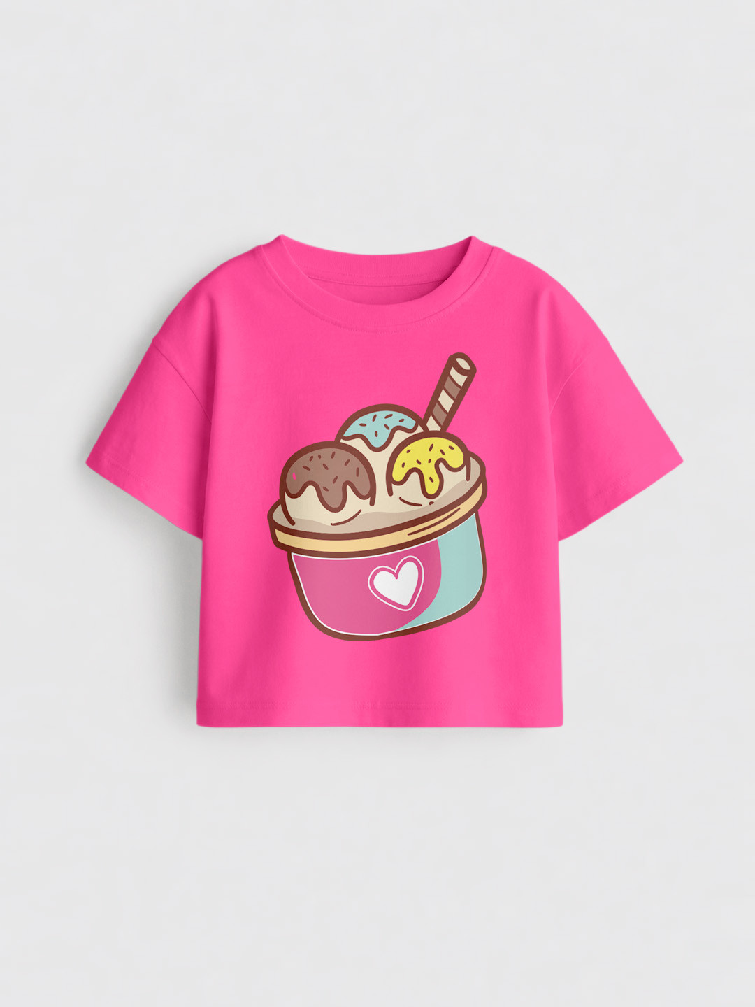 Guugly Wuugly Girls Round Neck Cotton Icecream Printed White T-shirt
