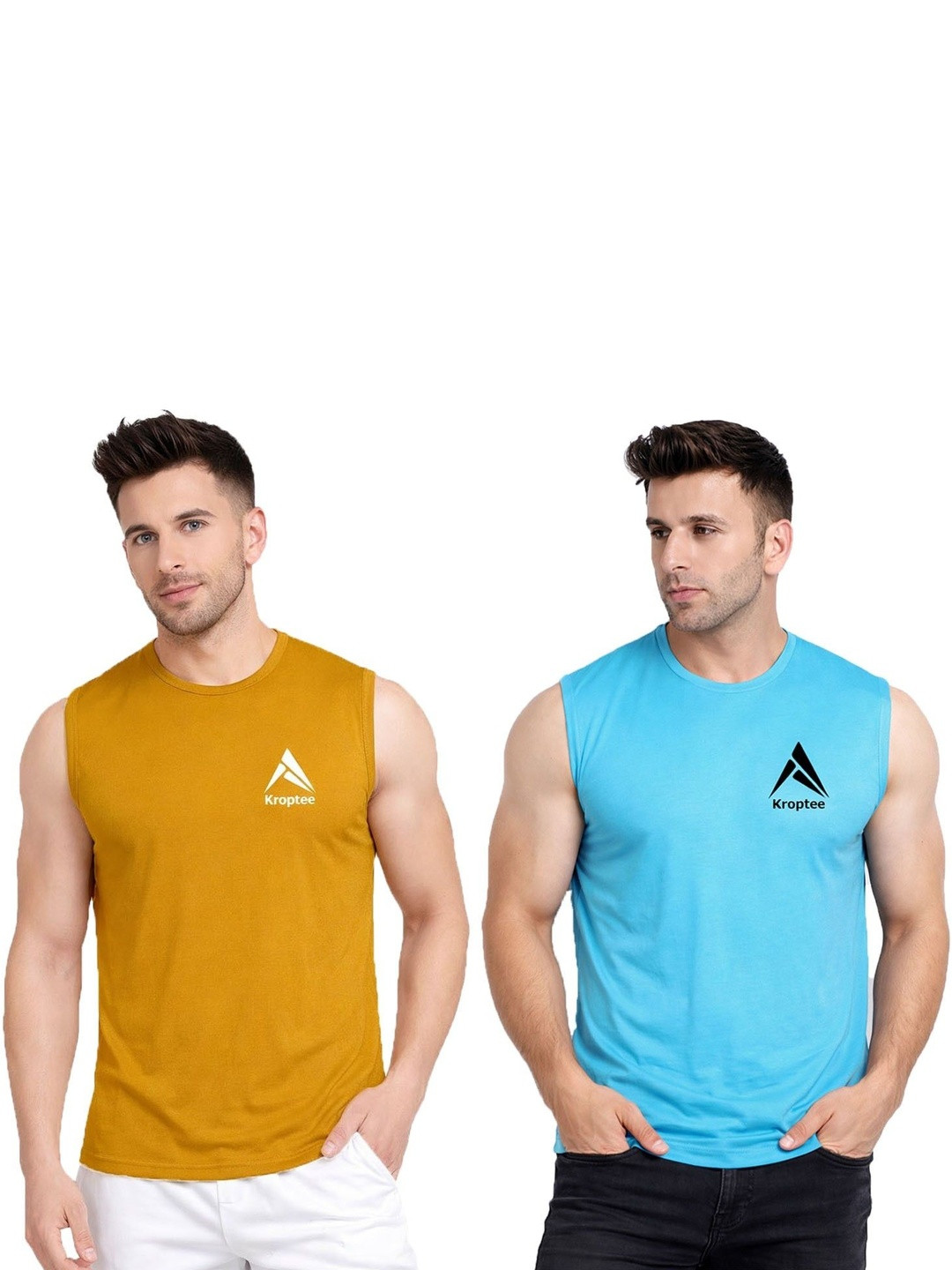 Kroptee Pack of 2 Cotton Blend Gym Vest