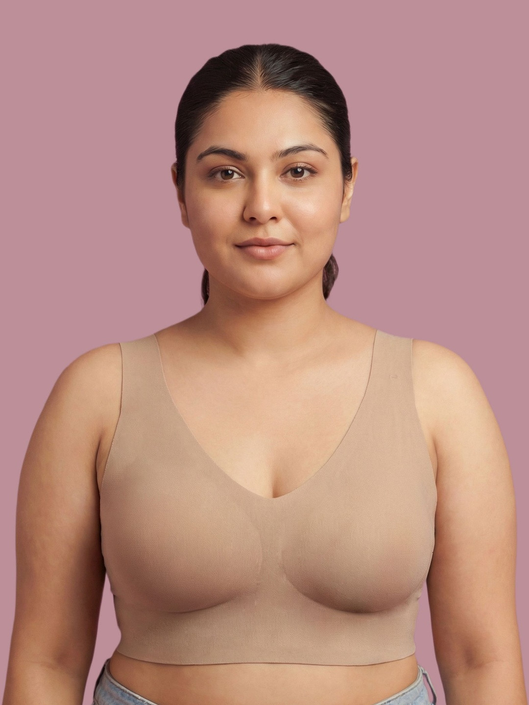 KOMLI Cotton Non-Padded Full Coverage Plus-Size Bonded Bra with Hidden Concealer
