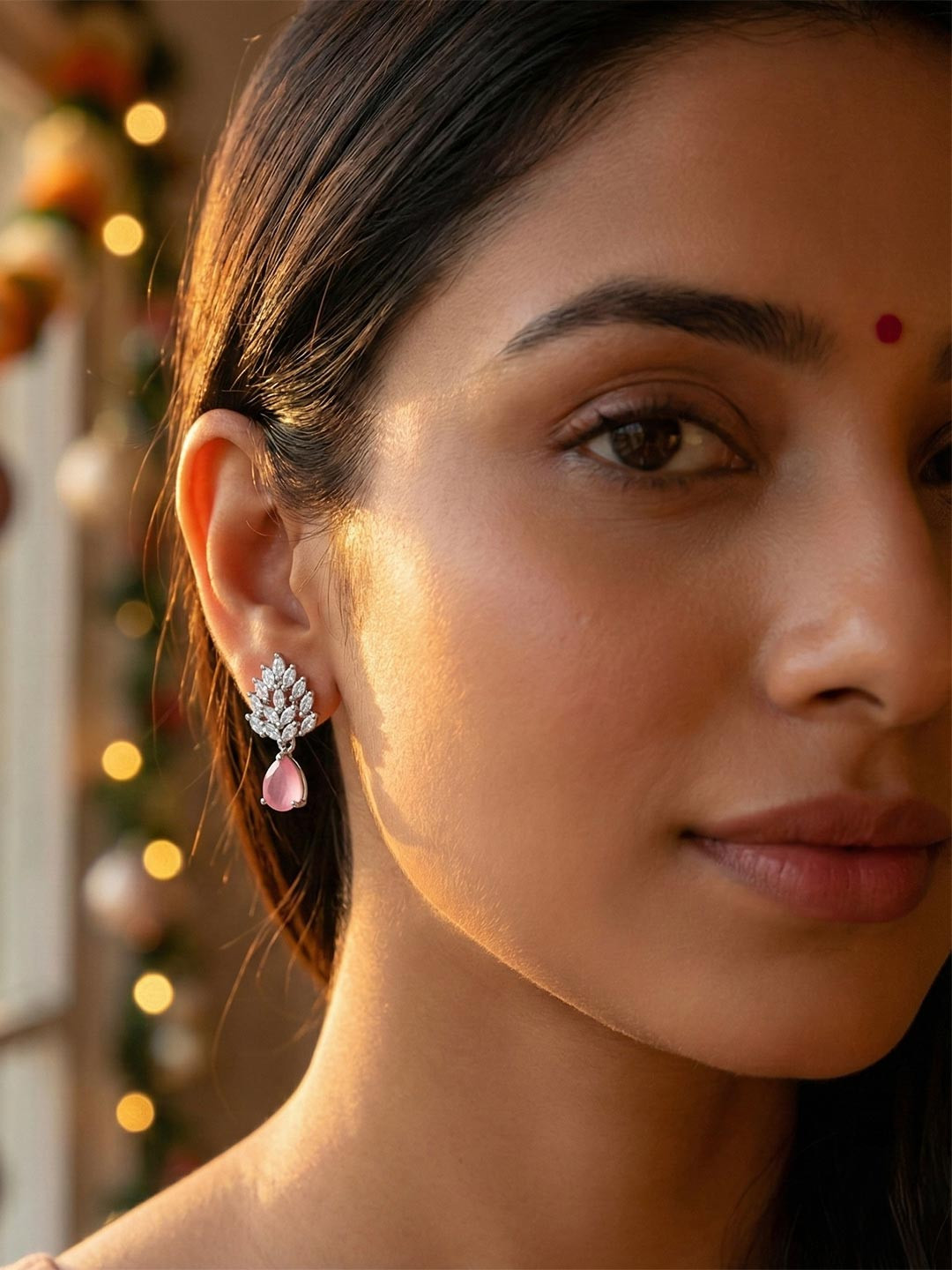 JEWELOPIA Silver-Plated Brass American Diamond Studs