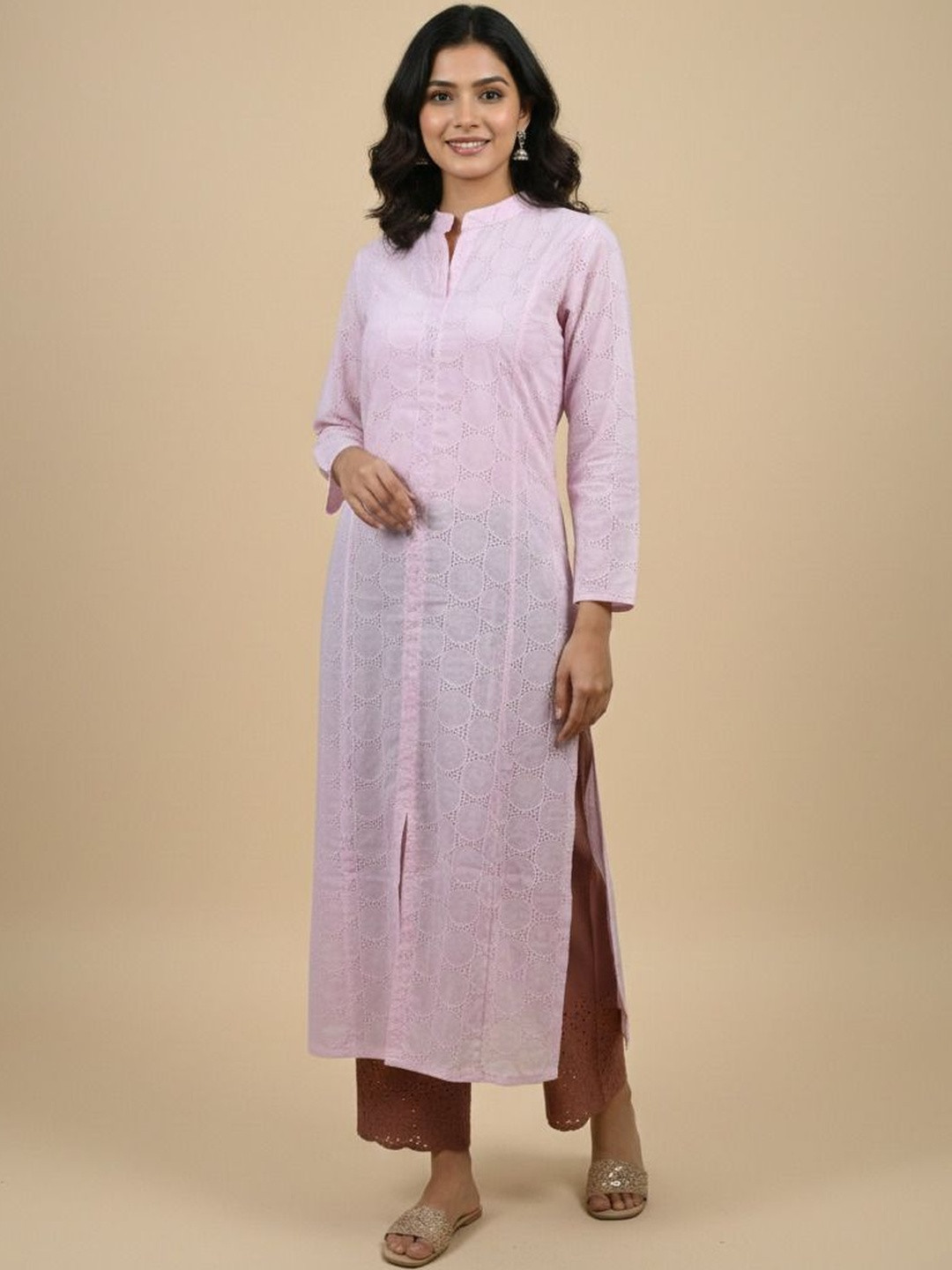 Ilaaha Women Geometric Embroidered Patchwork Pathani Kurta