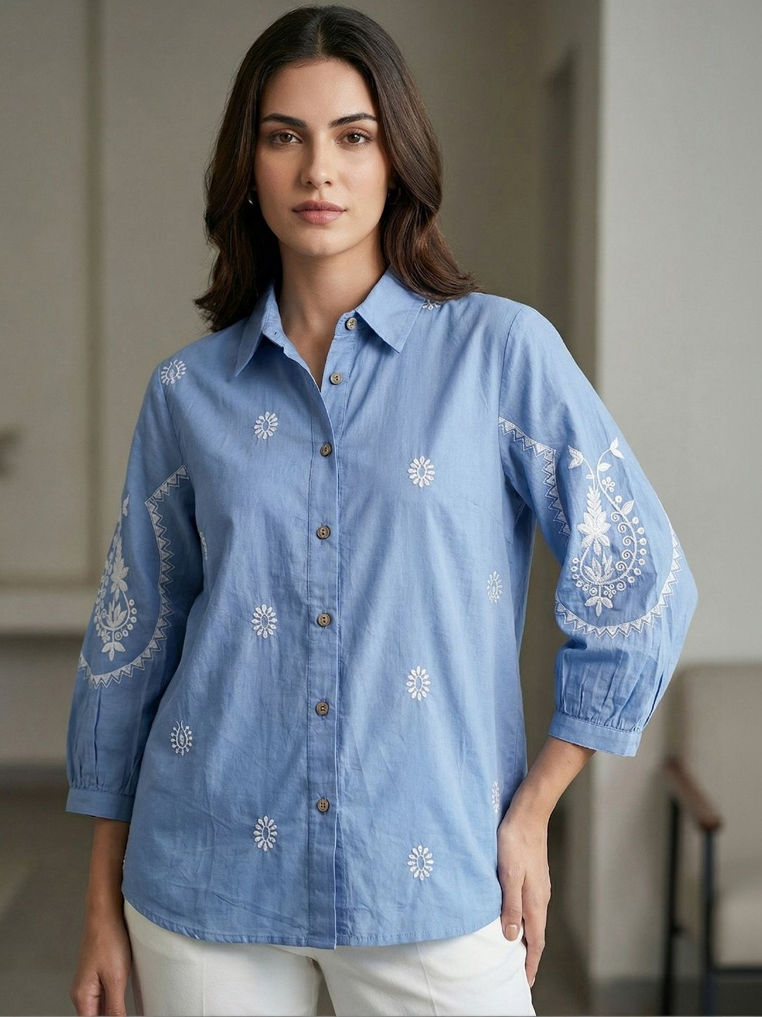 HERE&NOW Shirt Collar Embroidered Tunic