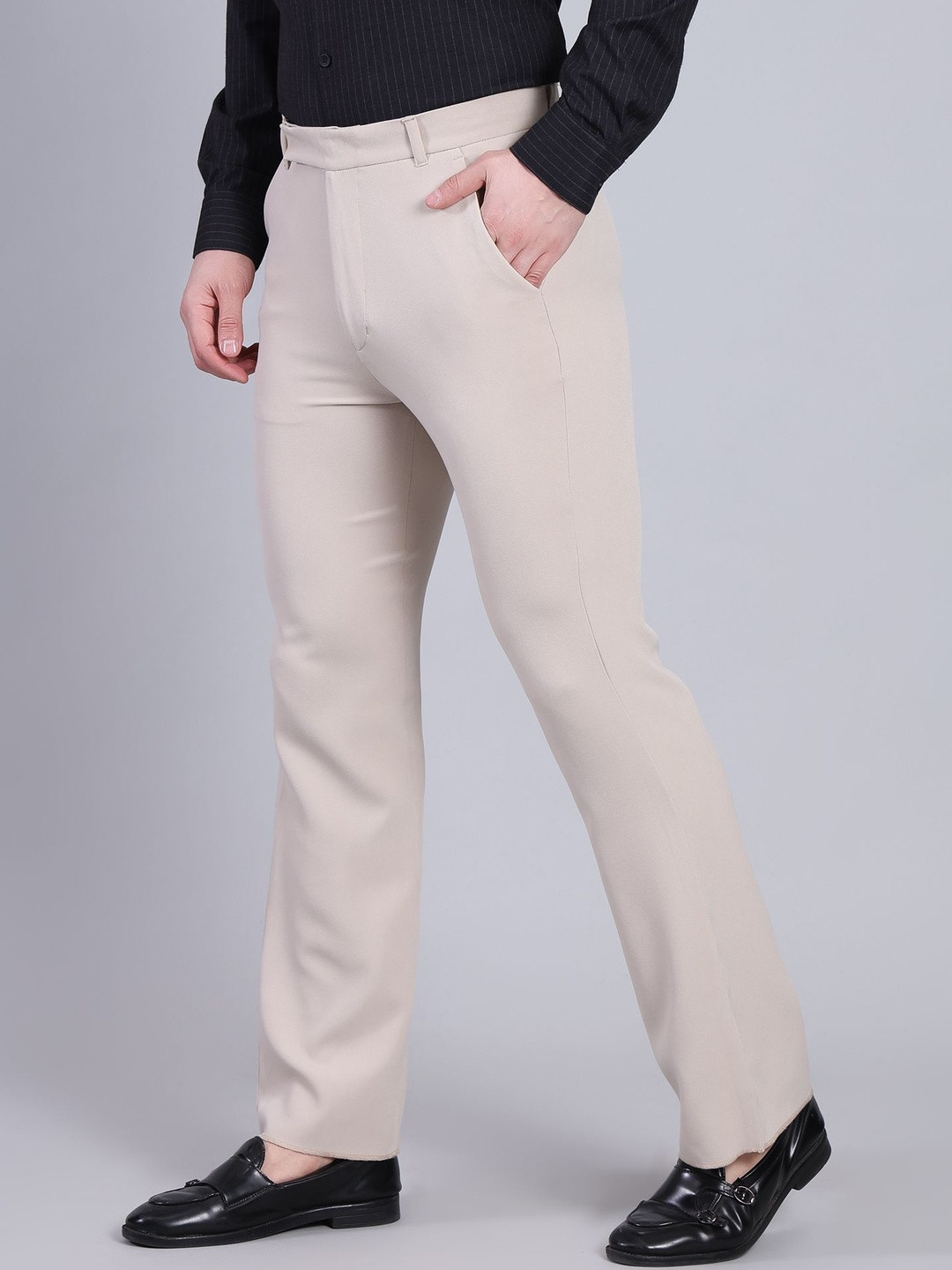 Stylox Men's Bootcut Fit Stretchable Trouser Beige Color
