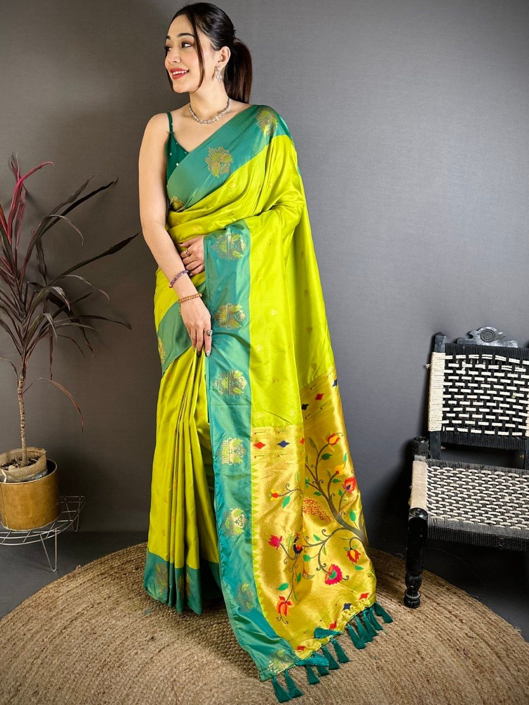 MANYATA Ethnic Motifs Zari Art Silk Paithani Saree