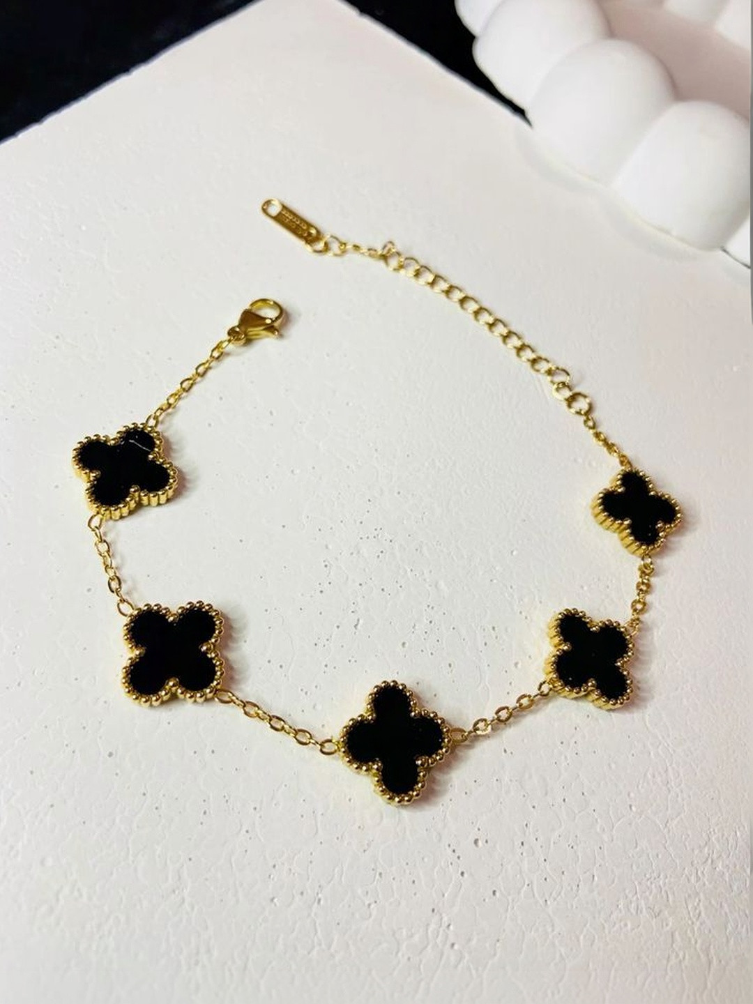 LITCHI Men Onyx Gold-Plated Charm Bracelet