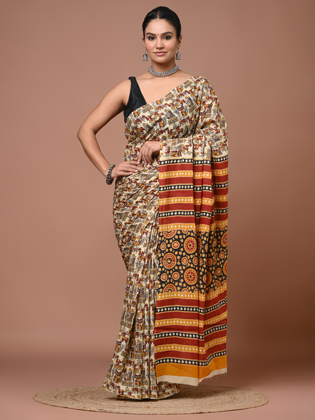 DATTA BUTTI Ethnic Motifs Pure Cotton Handloom Bagru Saree
