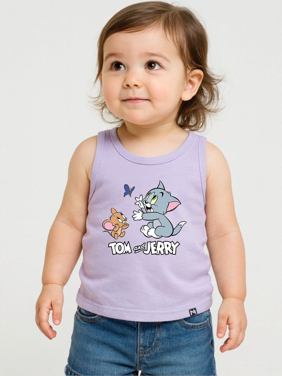 YK X Minute Mirth Girls Tom & Jerry Printed Sleeveless Cotton Tops
