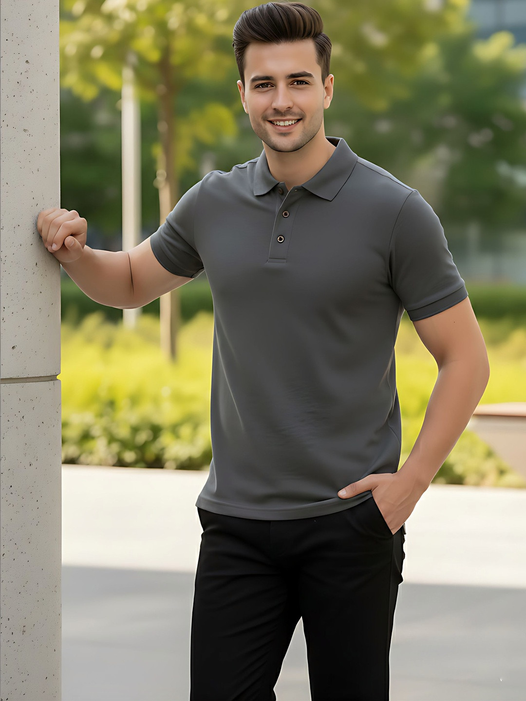 SYMBLANCE Men Polo Collar T-shirt
