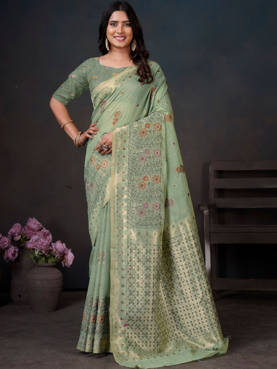 MANYATA Ethnic Motifs Zari Silk Cotton Banarasi Saree