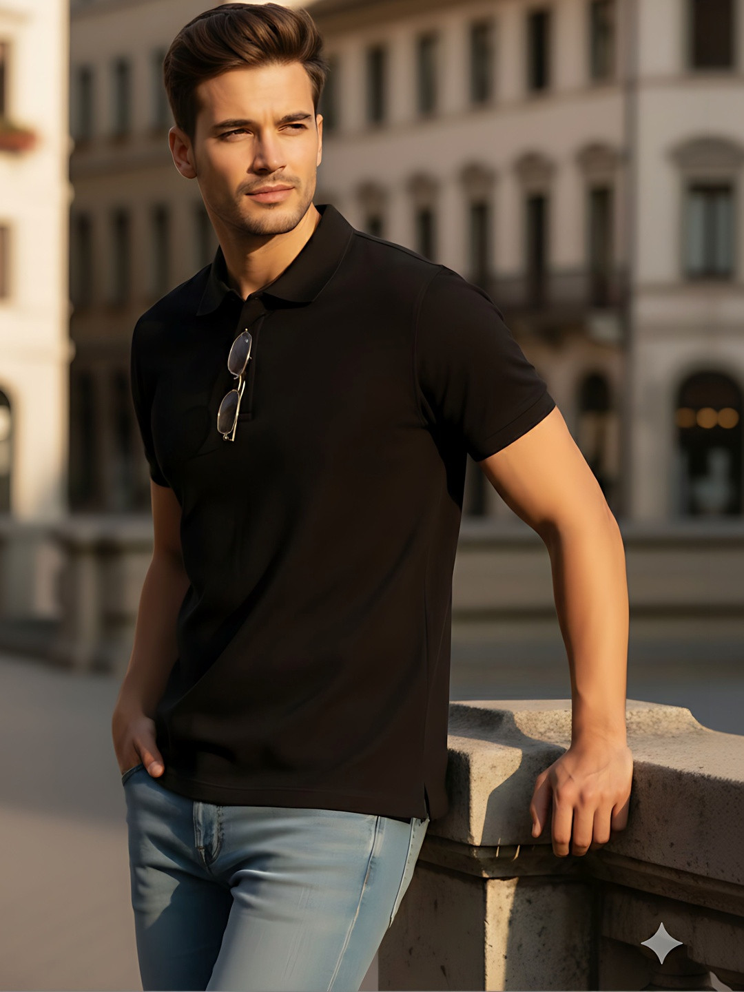 SYMBLANCE Men Polo Collar T-shirt