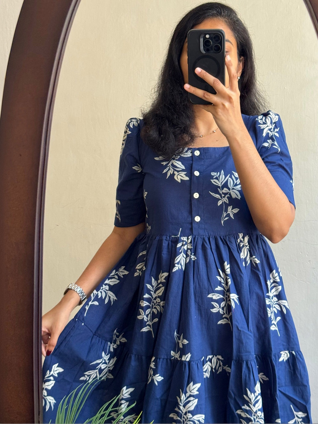 SAANVRA Floral Print Puff Sleeve A-Line Maxi Dress