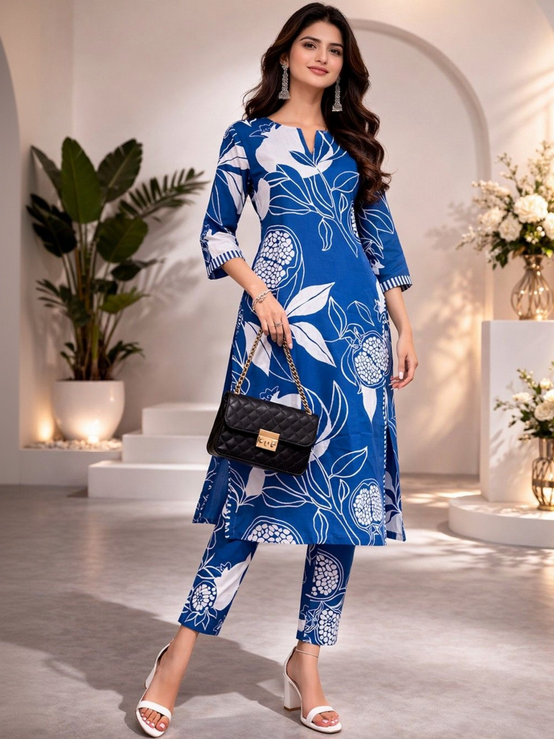 JANOI Women Floral Printed Regular Kurta with Trousers