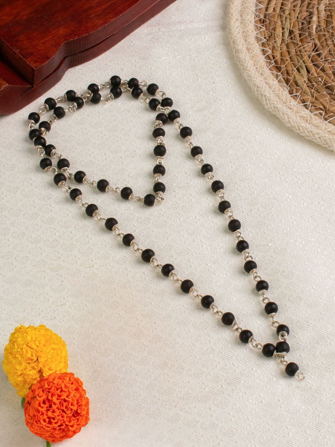 Astrotalk Silver Capped Karungali Mala 6Mm