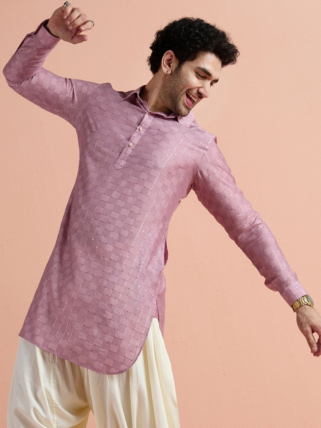 Men Embellished Blended Pathani Kurta