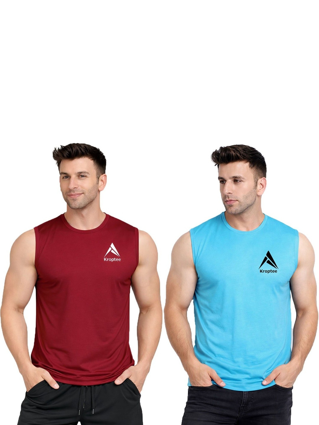 Kroptee Pack of 2 Cotton Blend Gym Vest