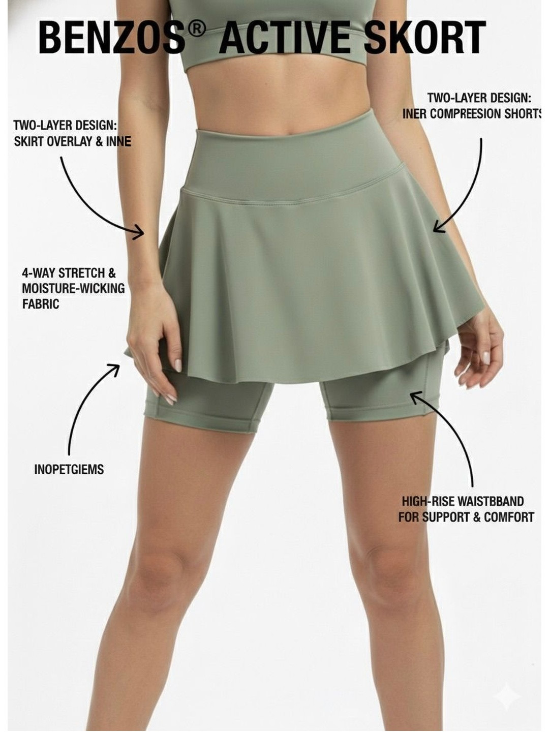 BENZOS Women Side Slit Above Knee Skorts Skirt