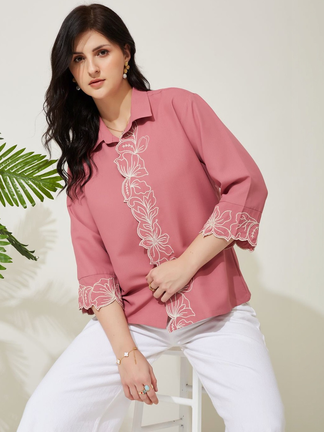 J Turritopsis Women Embroidered Shirt Style Top