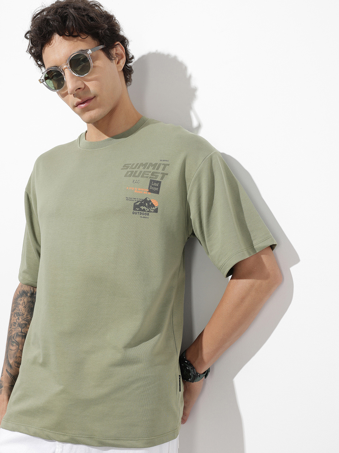 The Roadster Life Co. Oversized Typography Printed Drop-Shoulder Sleeves T-shirt