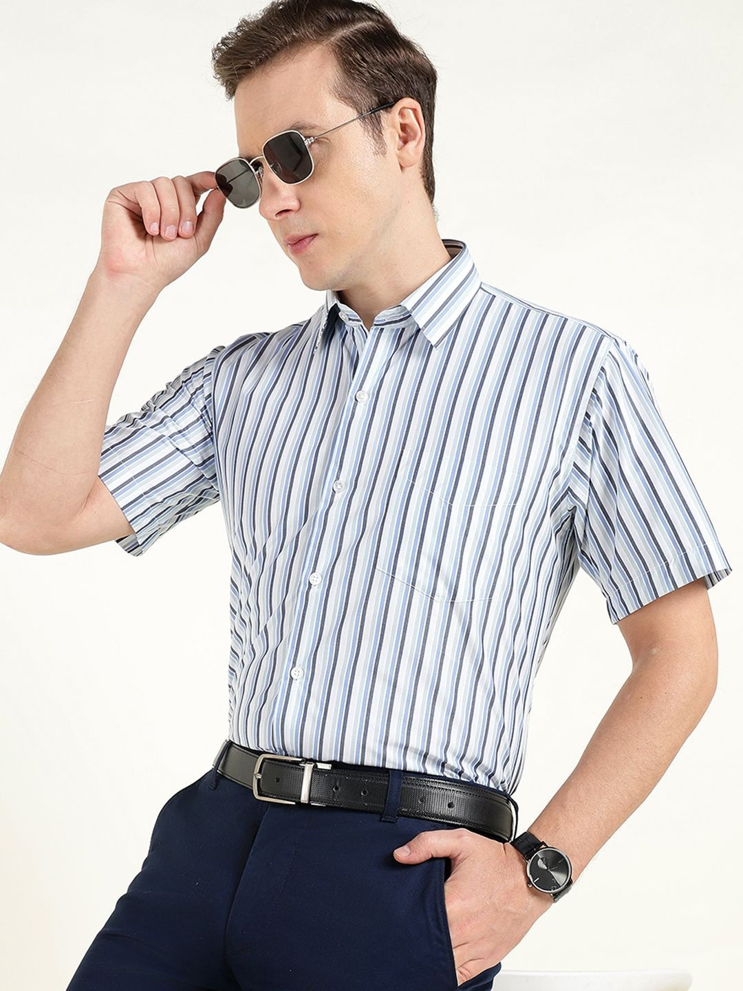 Hancock Men Striped Wrinkle Ressistant Slim Fit Pure Cotton Formal Shirt