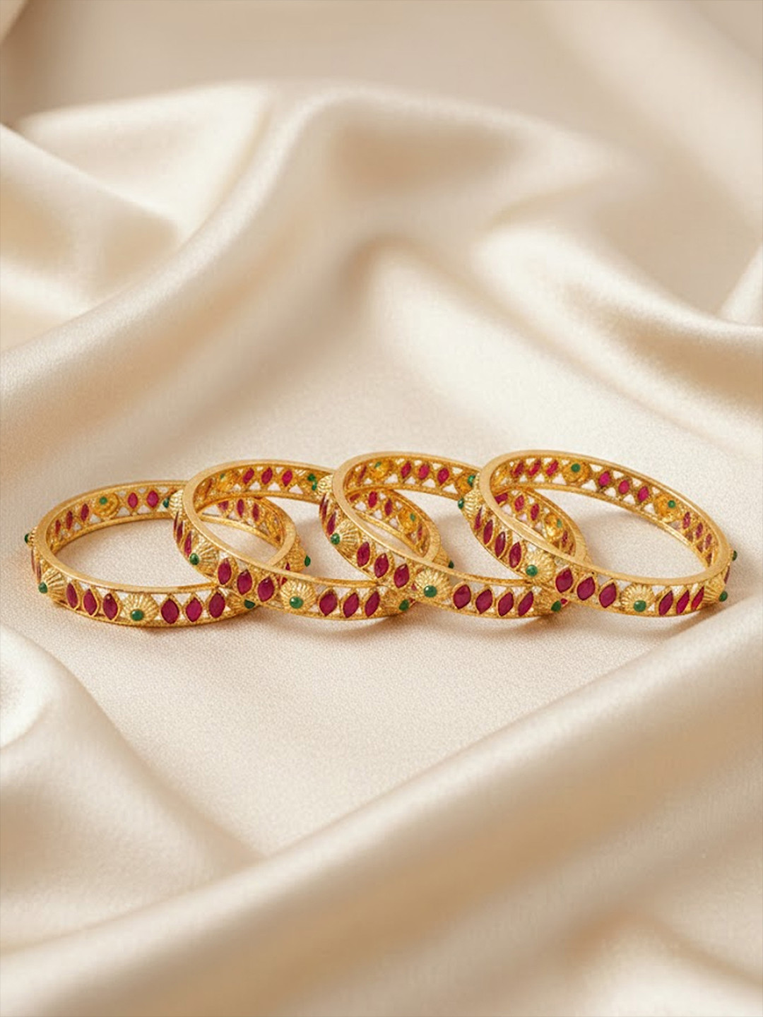 Adwitiya Collection Set of 4 24 CT Gold-Plated Stone-studded Designer Bangle