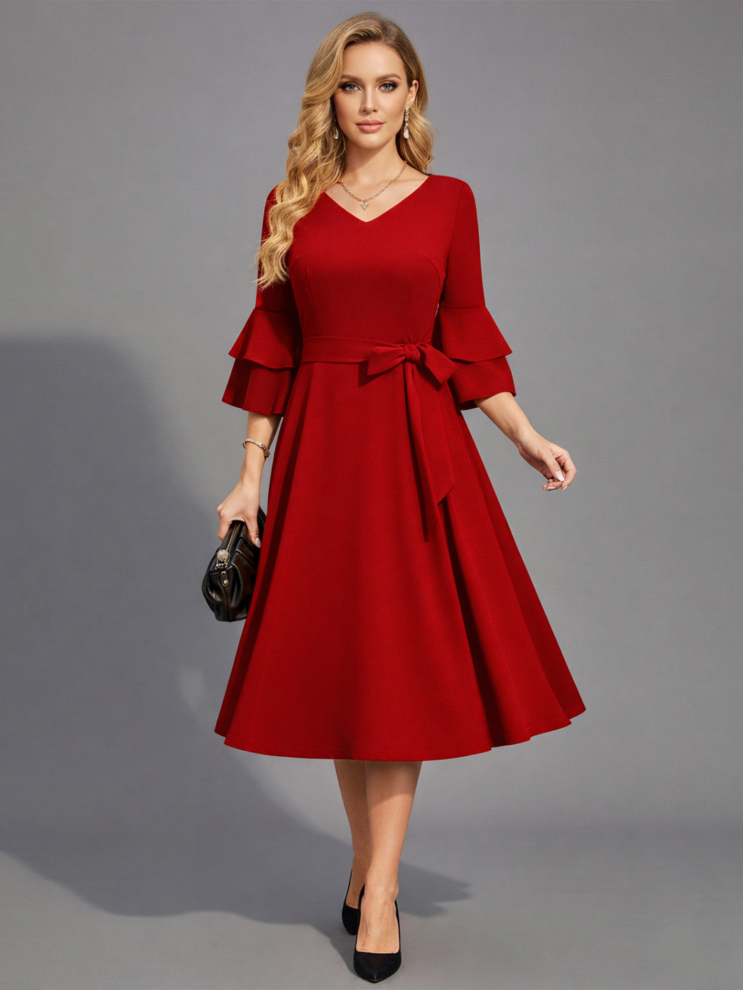 C4D Flutter Sleeve Fit & Flare Dress