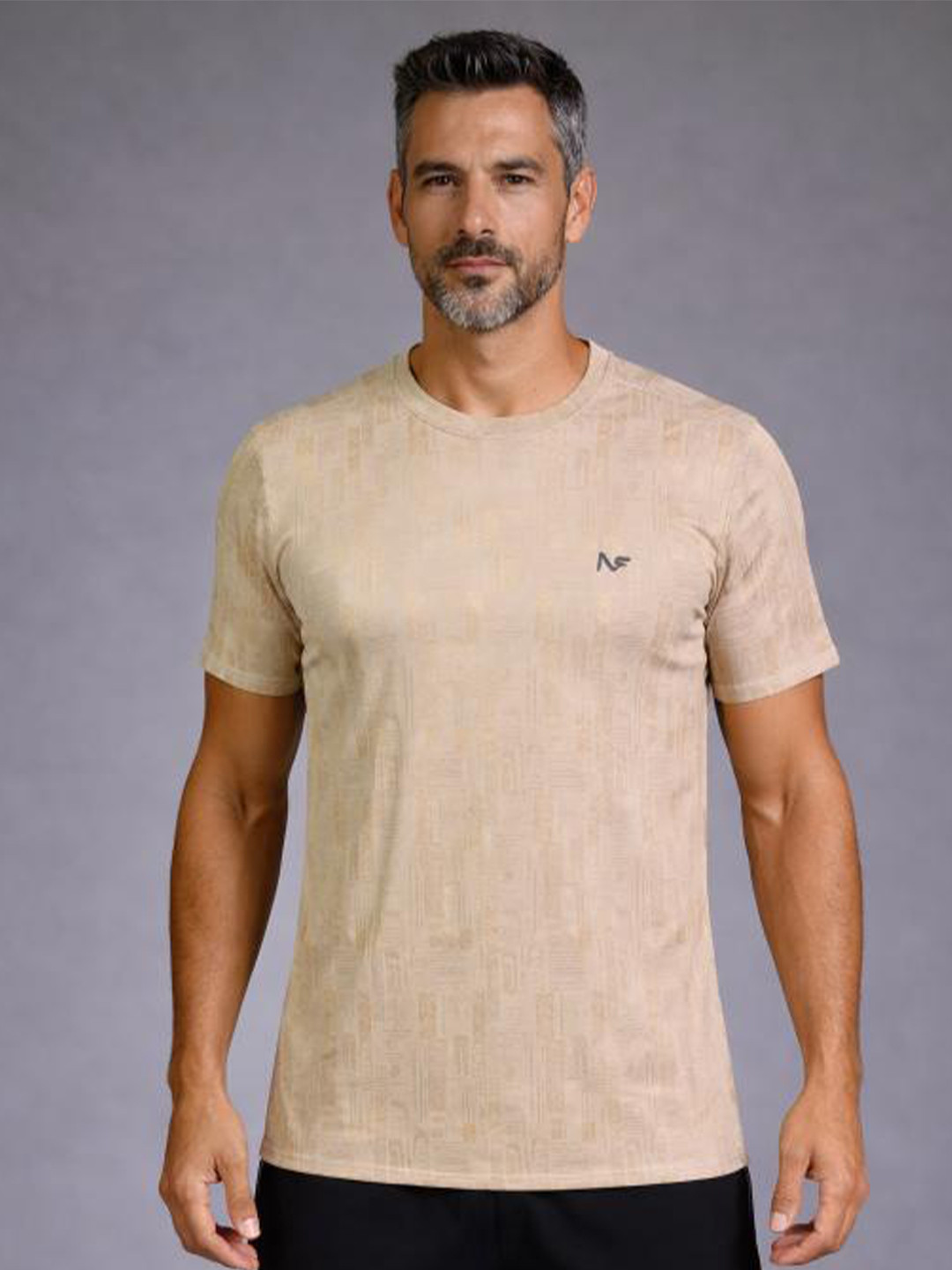 Naofit Men Anti Odour UPF50 Beige Sports or Gym Slim Fit Tshirt