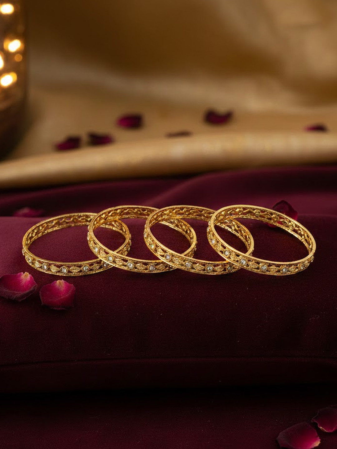 Adwitiya Collection Women Set of 4 24K Gold-Plated Stone-Studded Handcrafted Bangles