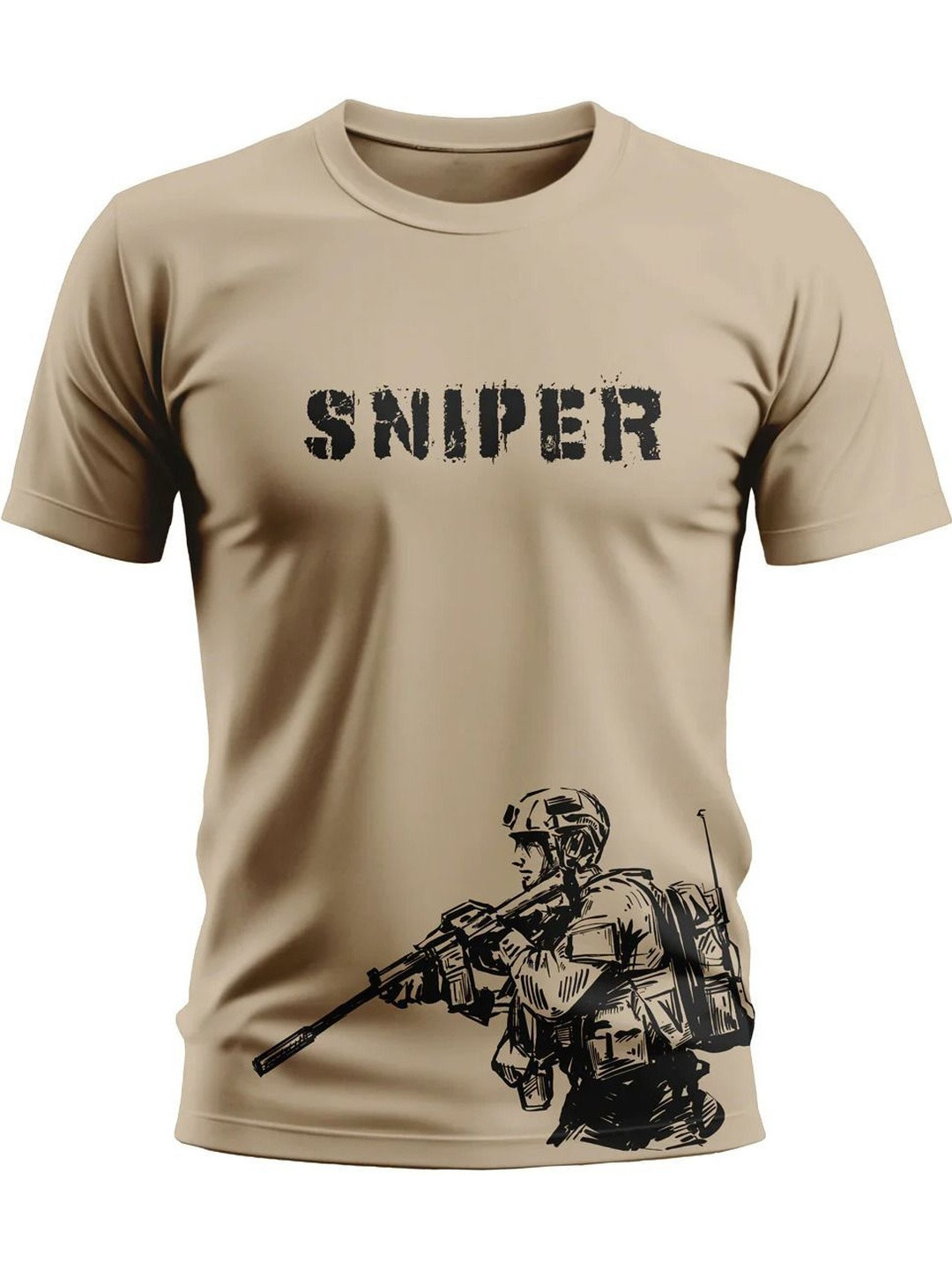 Warrior World Men Beige Graphic Printed Cotton Round Neck T-shirt