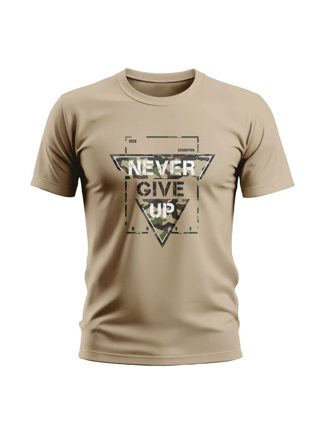 Warrior World Men Beige Graphic Printed Cotton Round Neck T-shirt