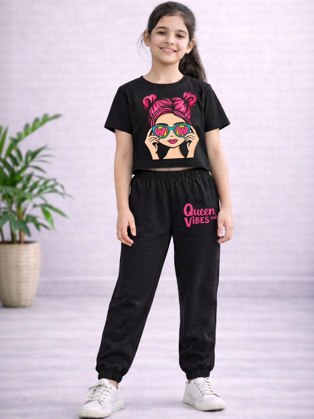 YK X Trampoline Girls Printed Crop Top & Sweatpants Set