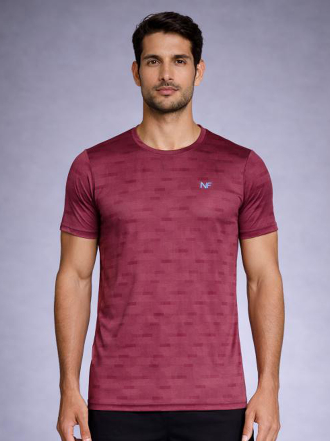 Naofit Men Anti Odour UPF50 Maroon Sports or Gym Slim Fit Tshirt