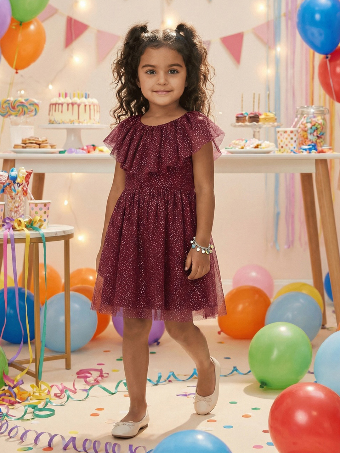 Nauti Nati Girls Printed A-Line Mesh Dress