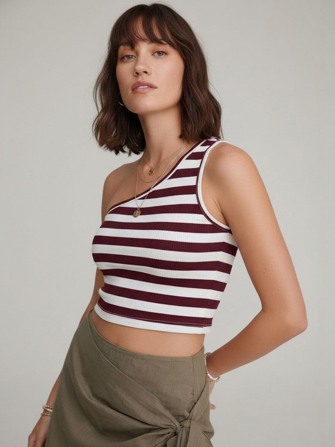 SZN Striped One Shoulder Crop Top
