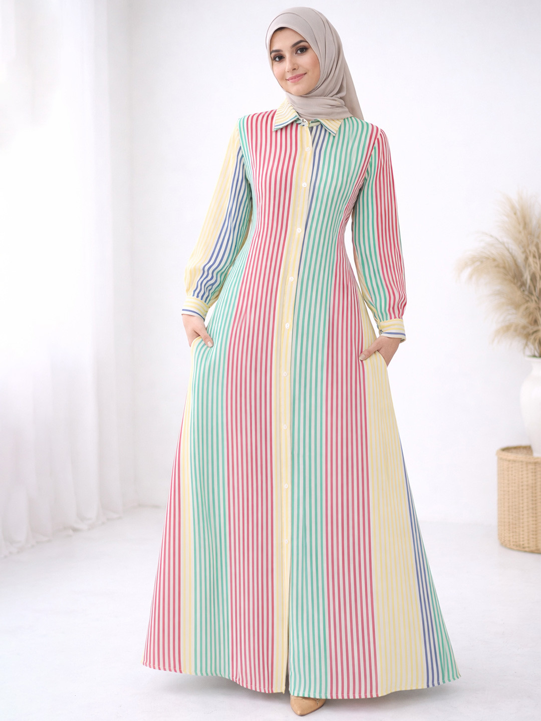 SARINKU Striped Crepe A-Line Maxi Dress