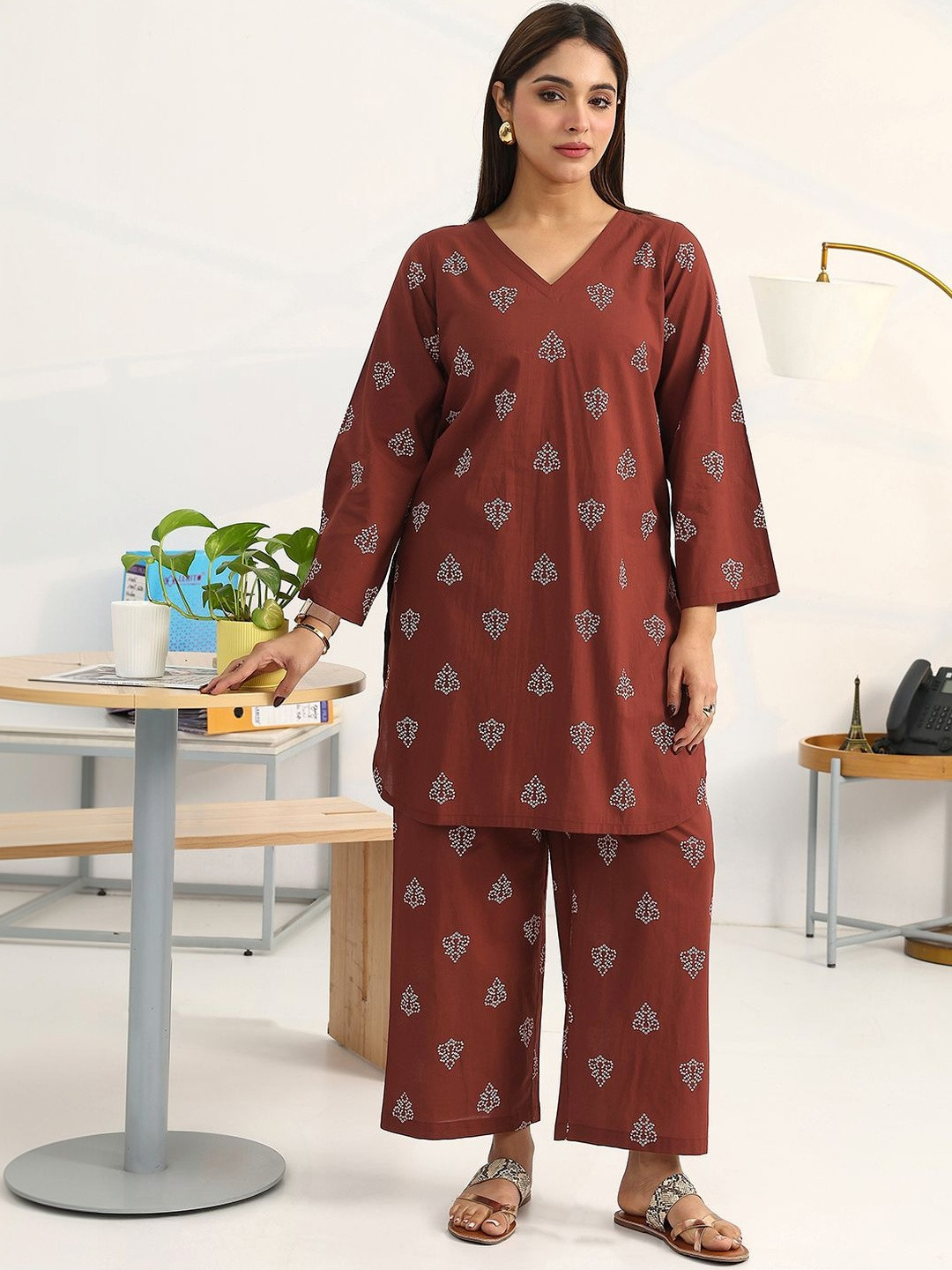 Gerua By Libas Women Ethnic Motifs Printed Regular Cotton Blend Kurta with Palazzos