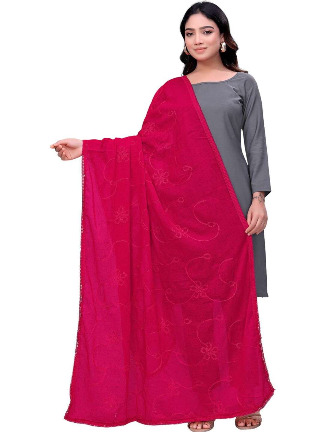 SEKMANY Embroidered Viscose Rayon Dupatta with Thread Work