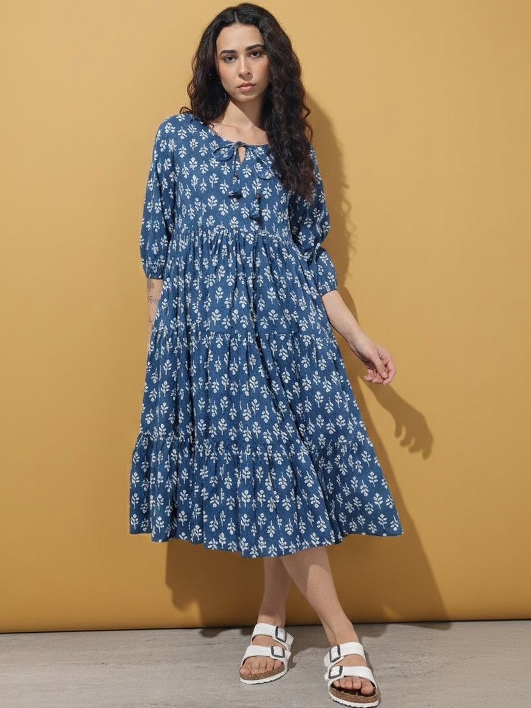Divena Floral Print A-Line Cotton Dress