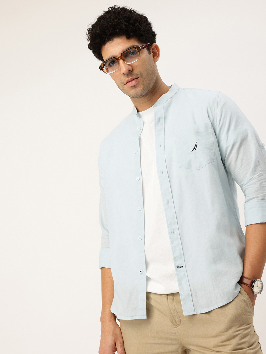 Nautica Slim Fit Cotton Linen Casual Shirt